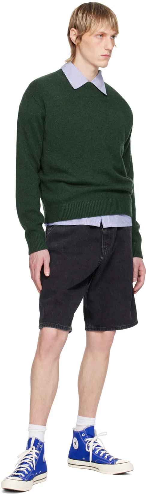 THE ELDER STATESMAN Green Simple Sweater In 350 Willow