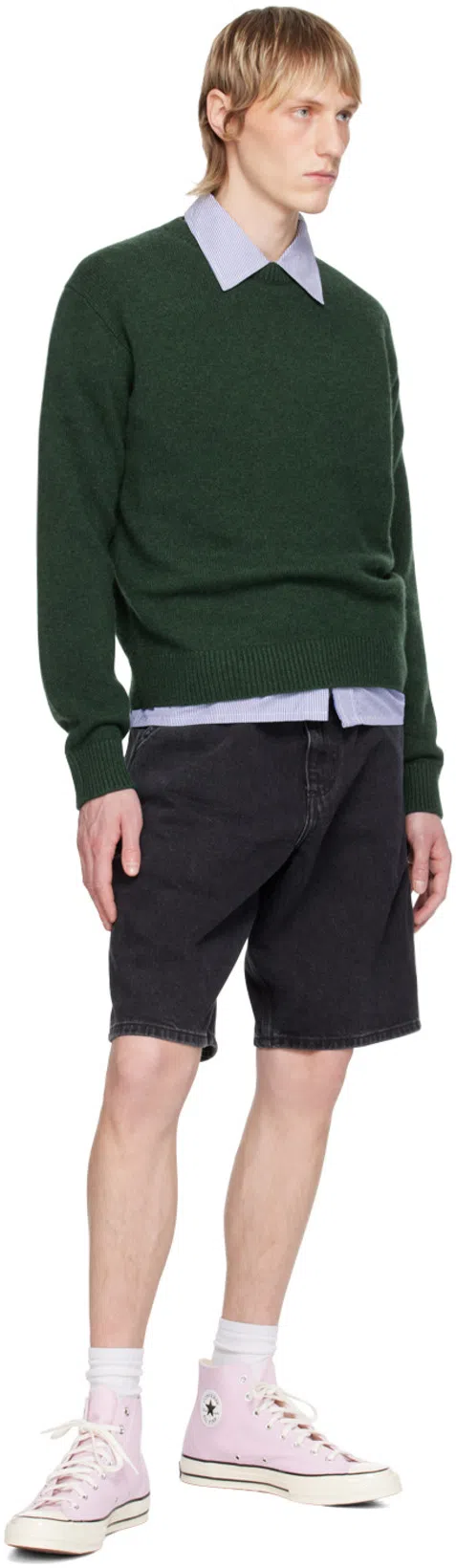 THE ELDER STATESMAN Green Simple Sweater In 350 Willow