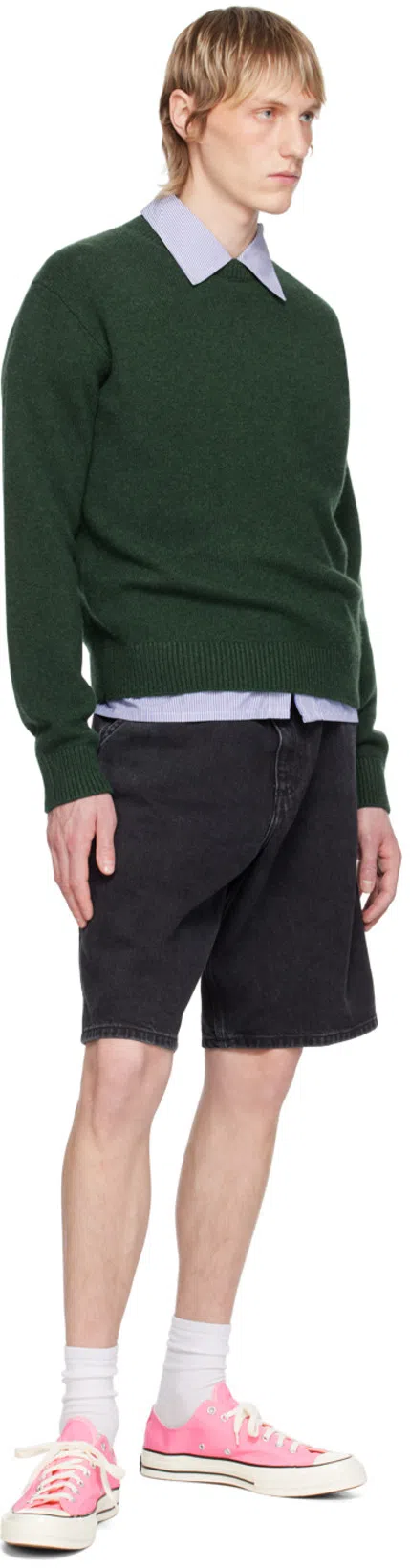 THE ELDER STATESMAN Green Simple Sweater In 350 Willow