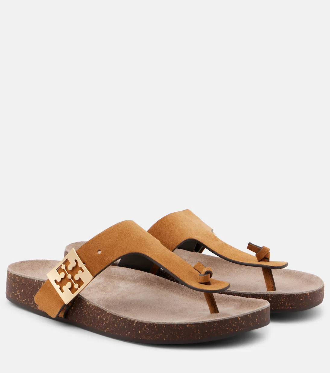 TORY BURCH Mellow Leather Buckle Thong Sandals In Beige