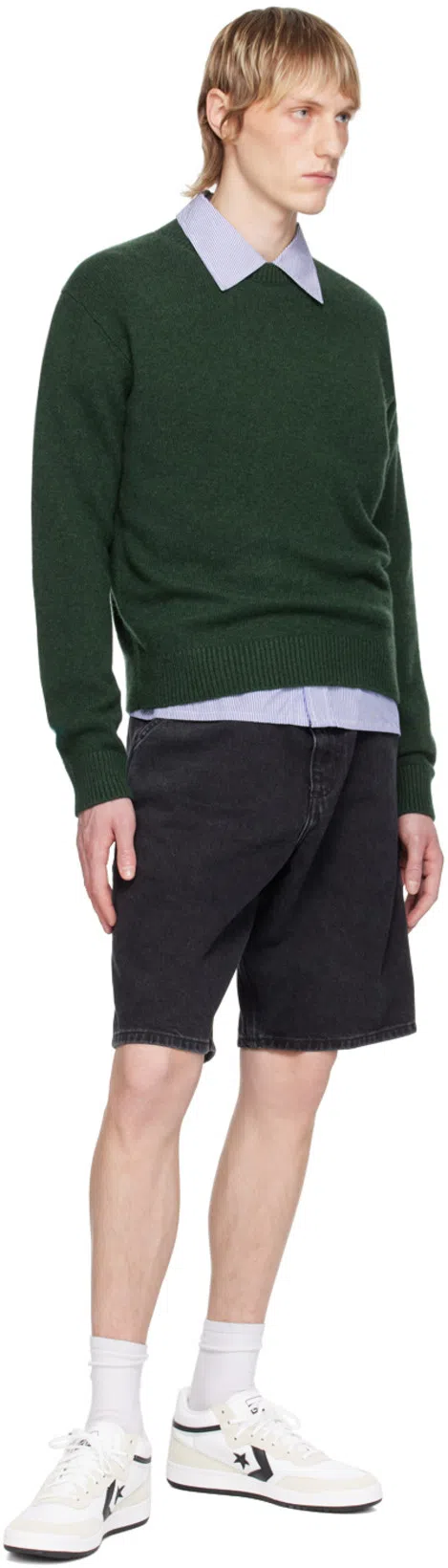 THE ELDER STATESMAN Green Simple Sweater In 350 Willow