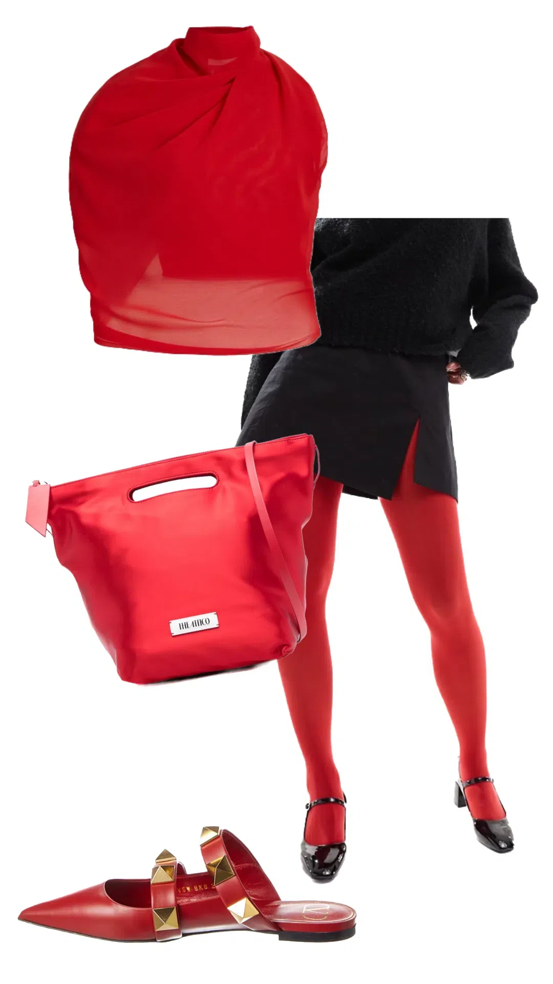 VALENTINO GARAVANI Roman Stud Pointed Toe Ballerina Shoes In Red