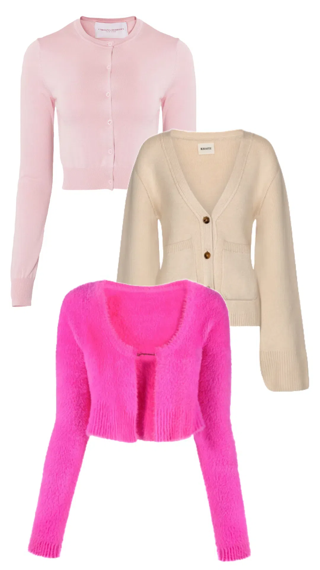 JACQUEMUS Gold Toned Logo Charm Cropped Cardigan In Pink