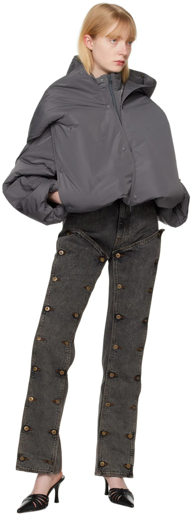 PARIS TEXAS Black Leather Mule Nadia In Blue