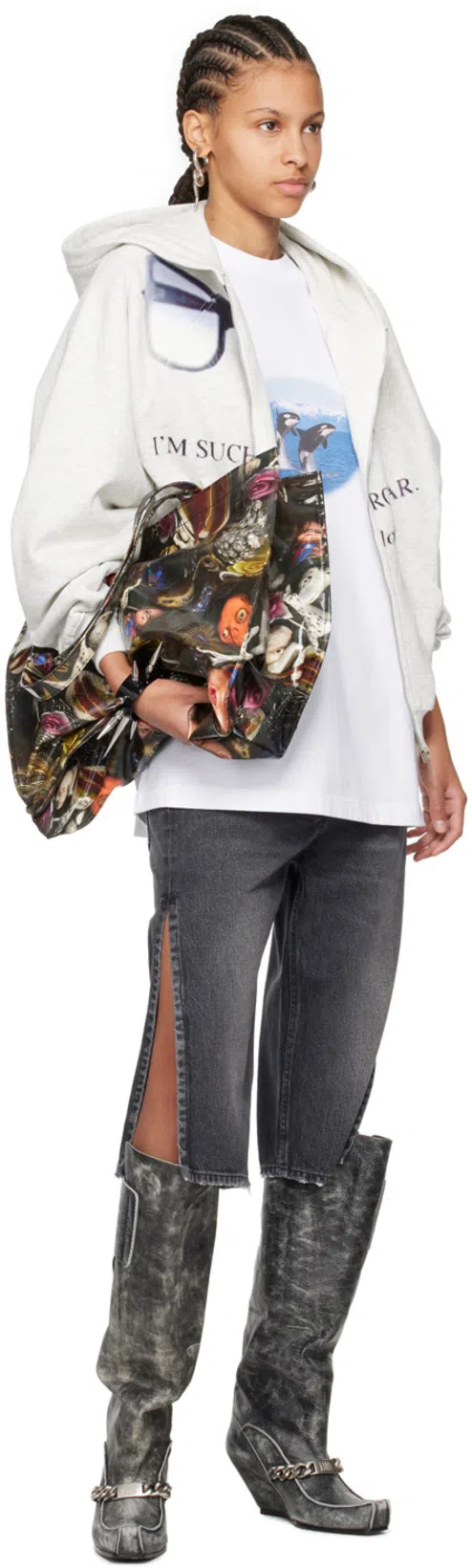 GIVENCHY Gray Distressed Denim Shorts In 001-black