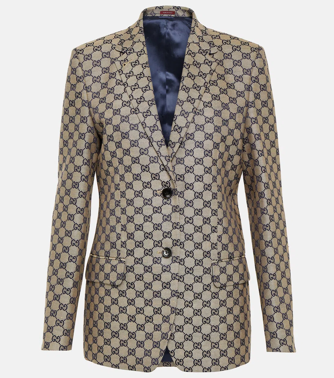GUCCI Womens Camel Ebony Mix Monogram-print Slim-fit Cotton-blend Blazer