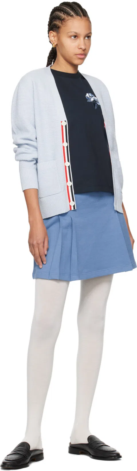 THOM BROWNE Navy Blue Rose-embroidered Cotton T-shirt