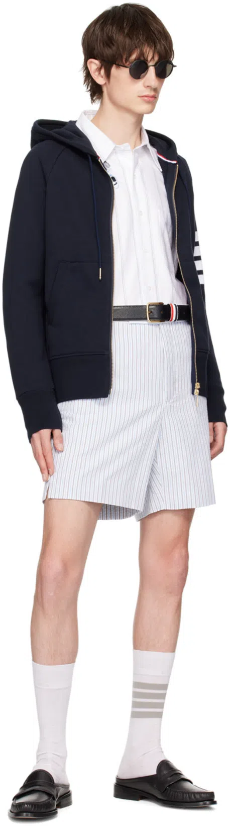 THOM BROWNE Classic Loopback 4-bar Full Zip Hoodie Man Sweatshirt Multicolored Size Xl Cotton In Blue