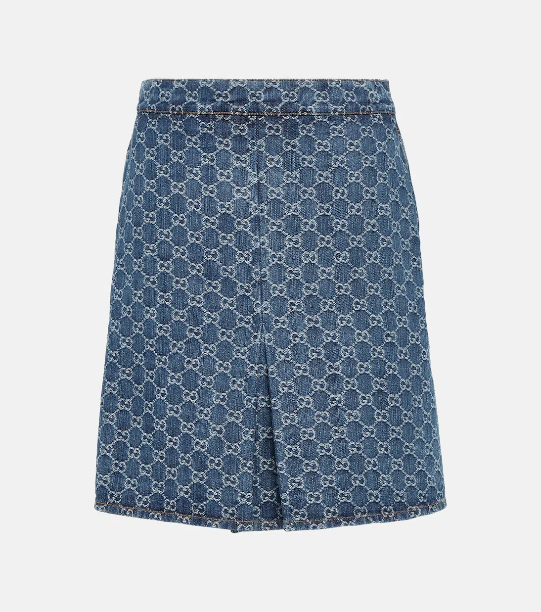 GUCCI Gg Pleated Denim Jacquard Midi Skirt In Blue