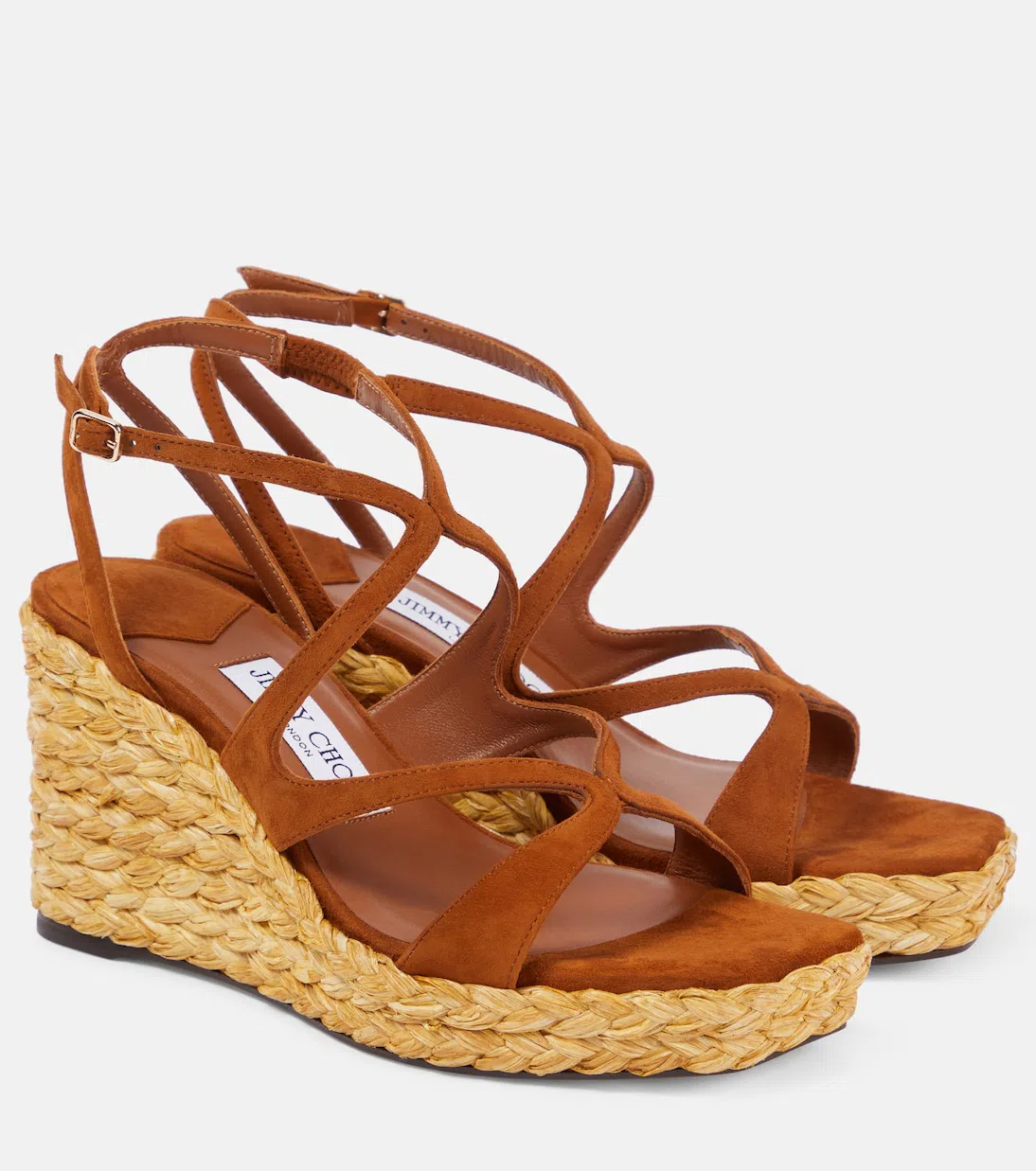 JIMMY CHOO Ayla 85 Raffia Wedge Strappy Espadrilles In Multi