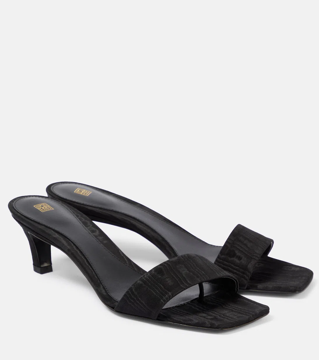 TOTÊME Toteme Square Toe Kitten Heel Satin Sandal In Black