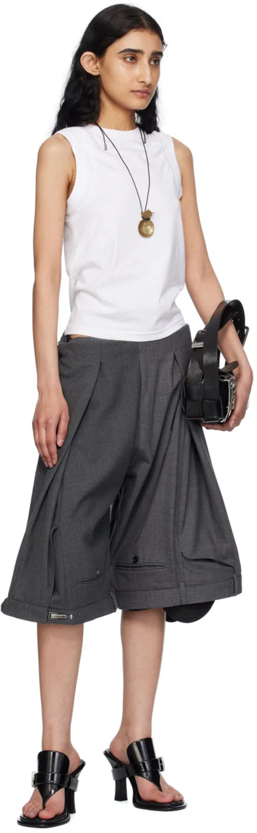 BURBERRY Black Leather Bay Heeled Sandals In Blue