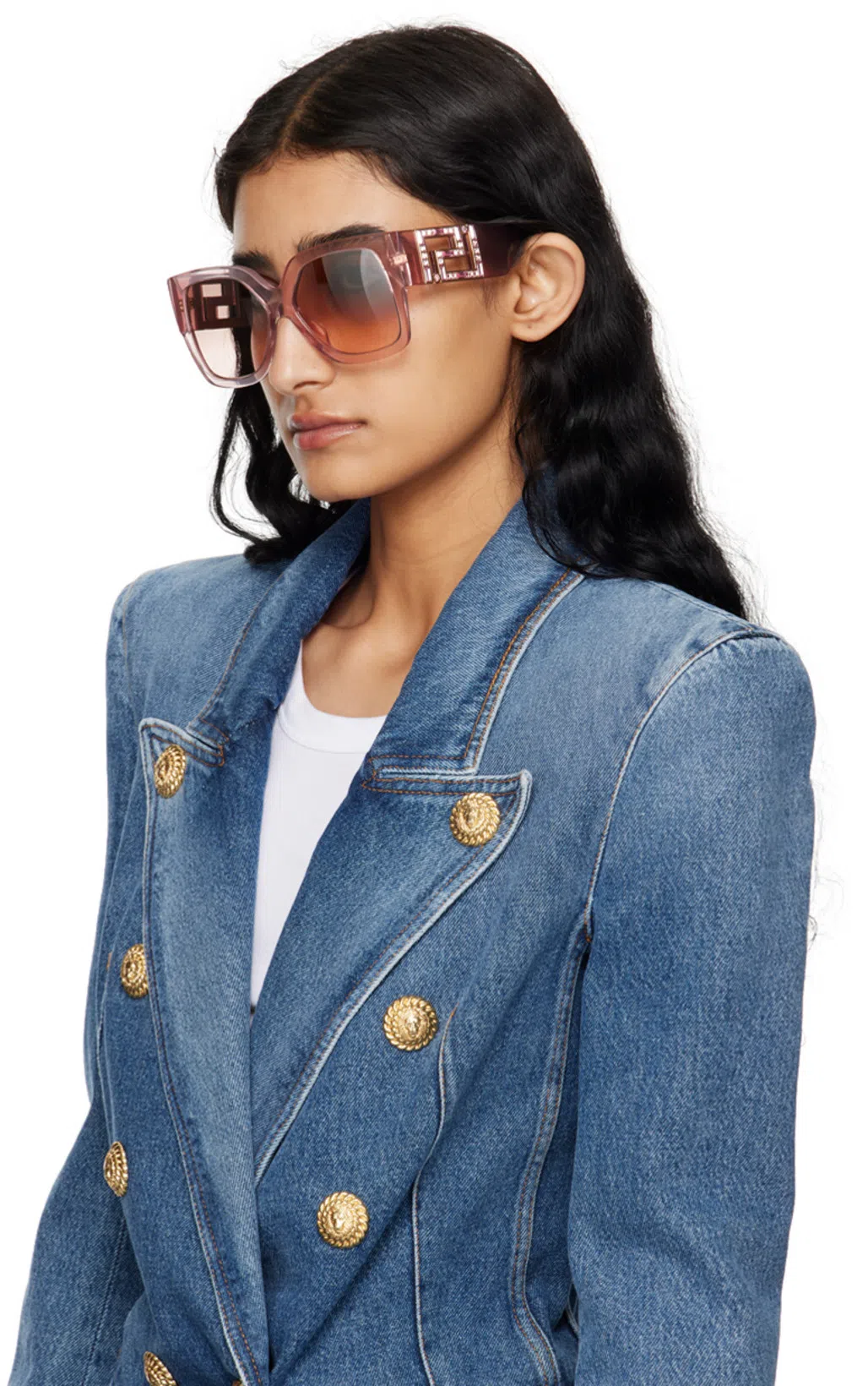 BALMAIN Long-sleeved Denim Coat In Blue