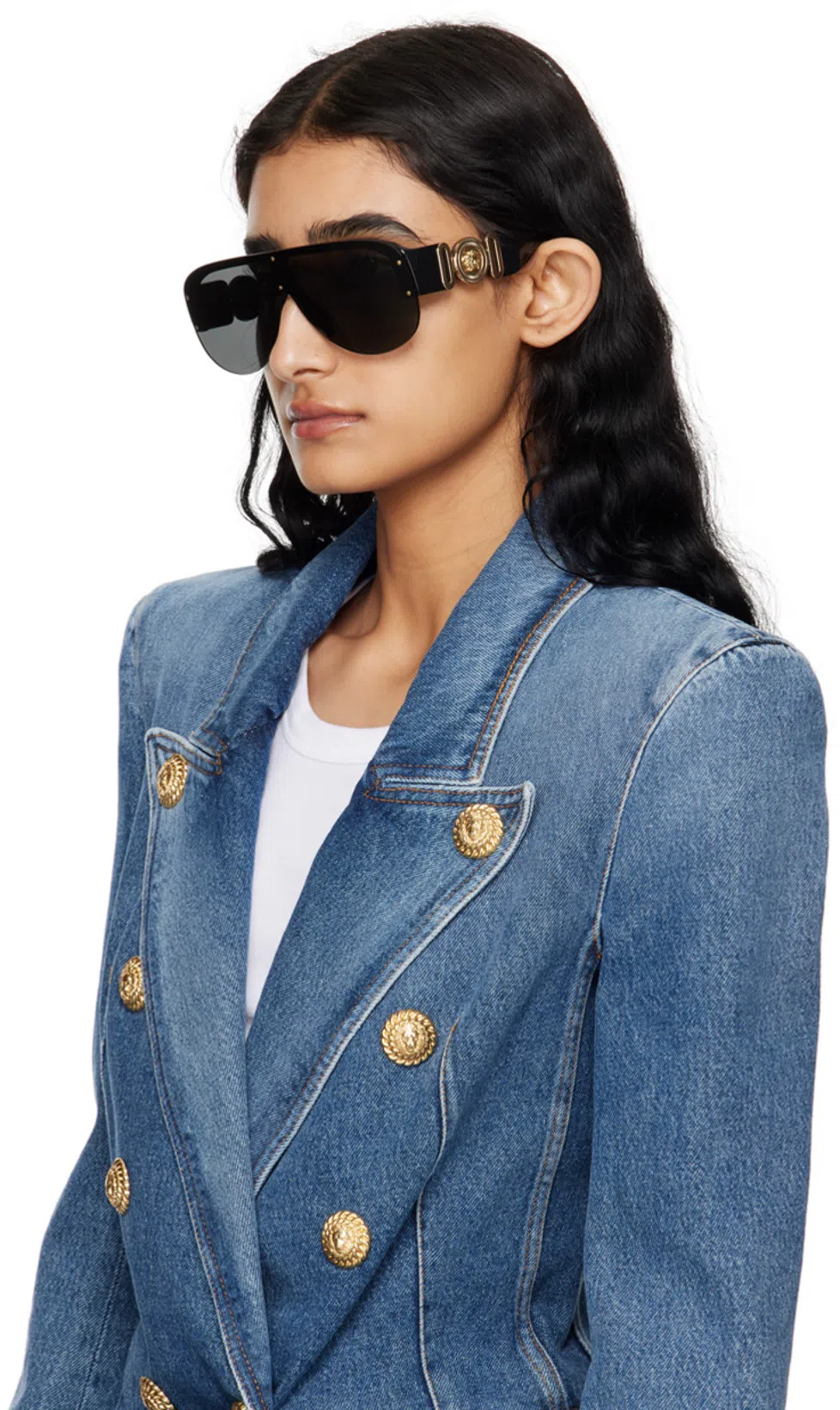 BALMAIN Long-sleeved Denim Coat In Blue