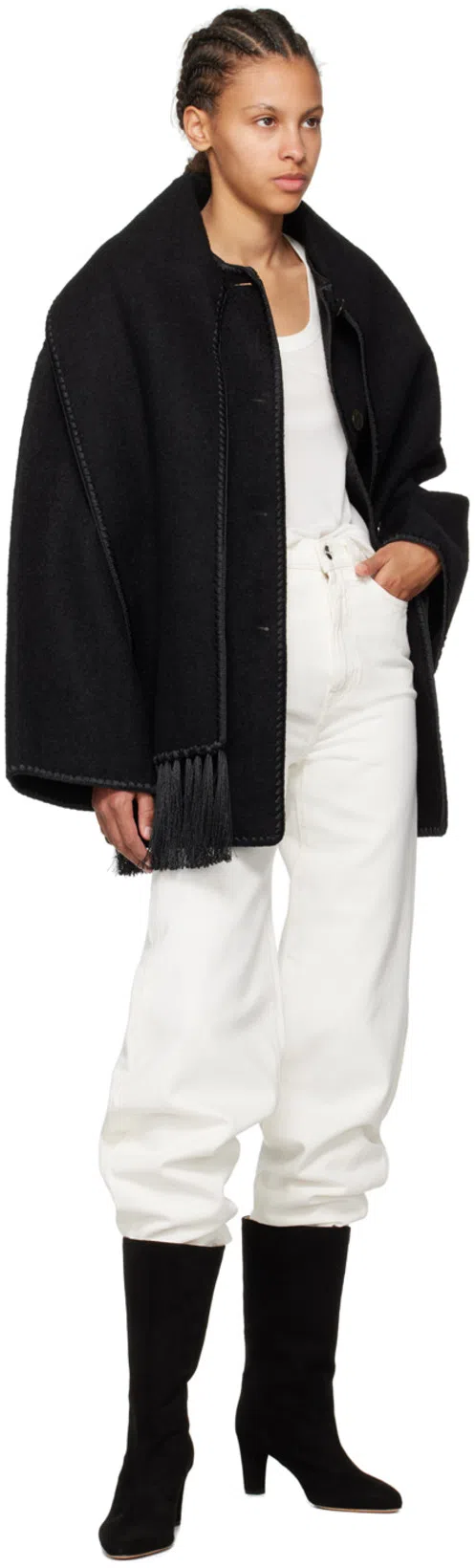 TOTÊME Womens Scarf-overlay Contrast-trim Relaxed-fit Wool-blend Jacket Black