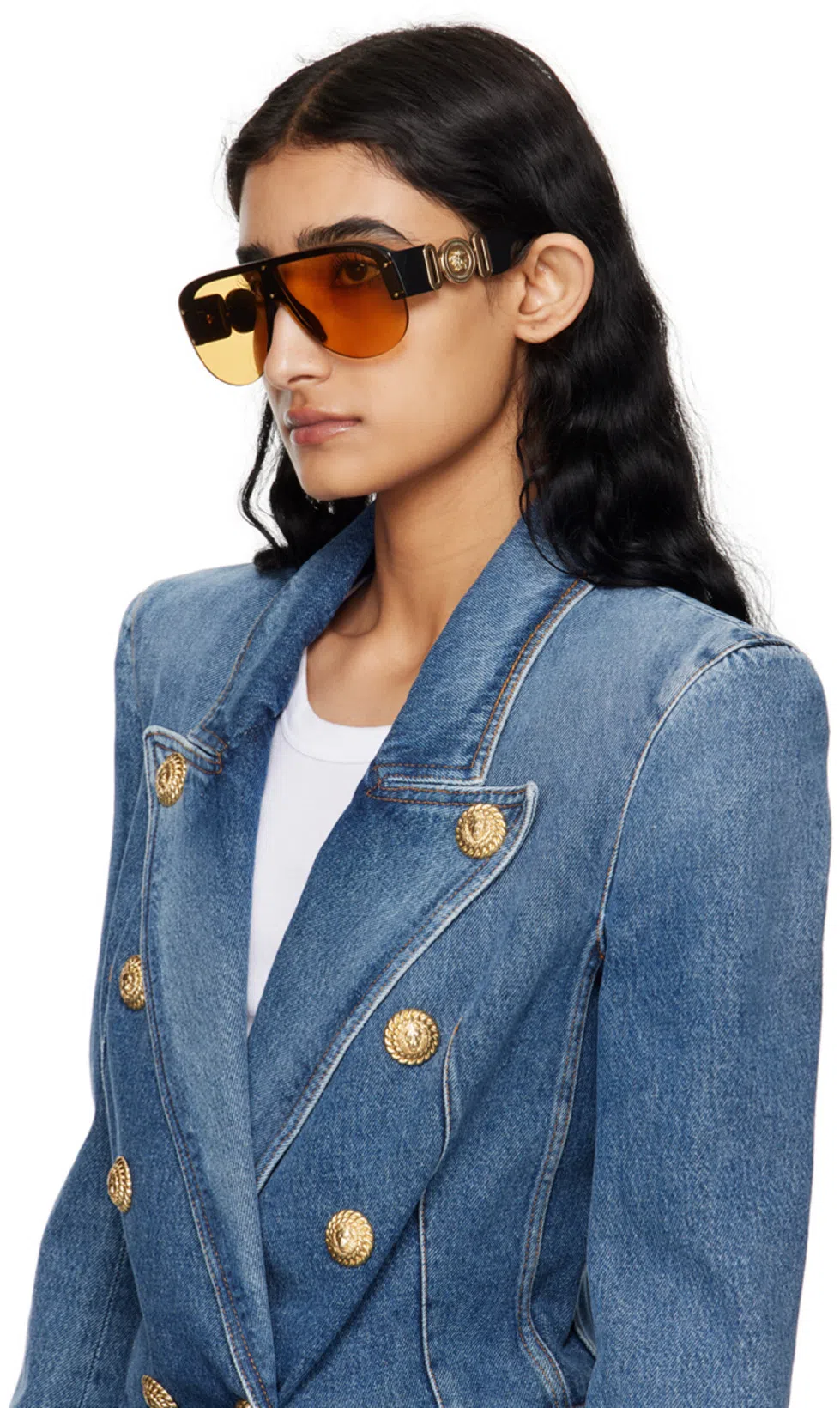 BALMAIN Long-sleeved Denim Coat In Blue