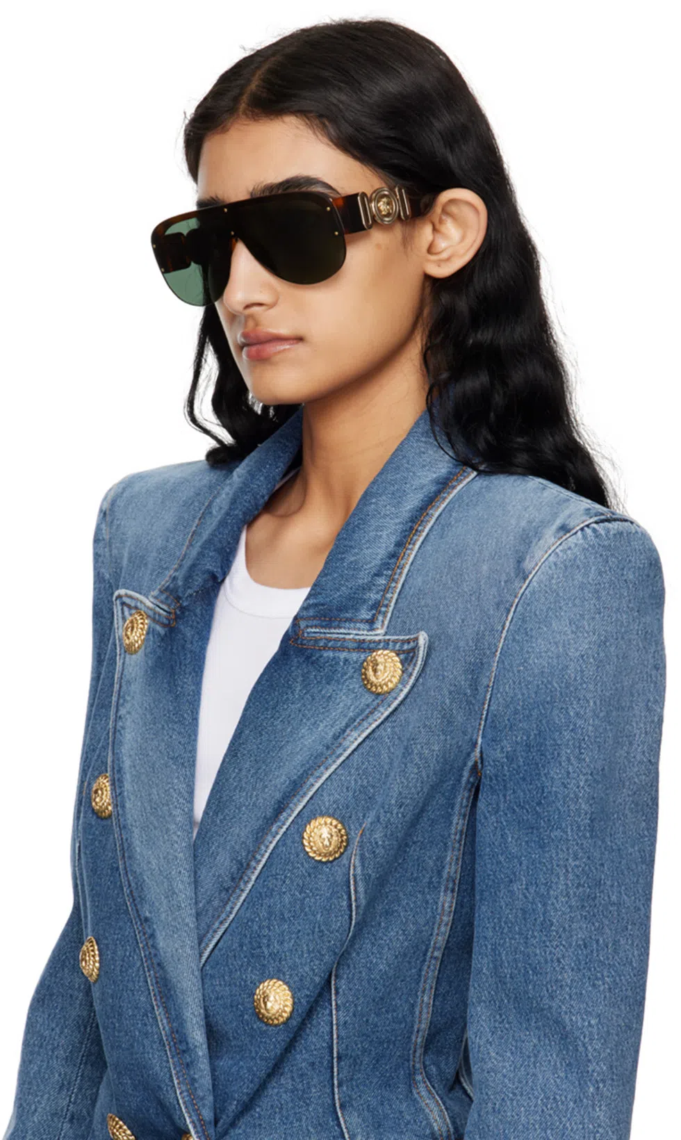 BALMAIN Long-sleeved Denim Coat In Blue