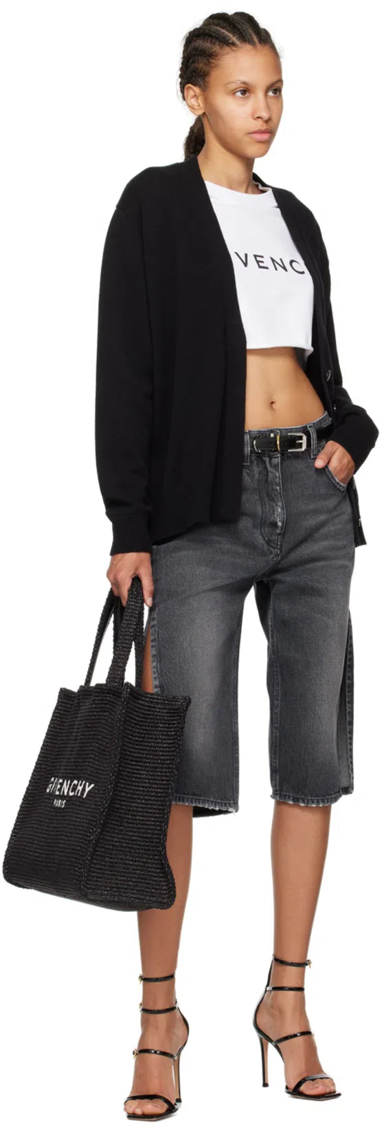 GIVENCHY Gray Distressed Denim Shorts In 001-black