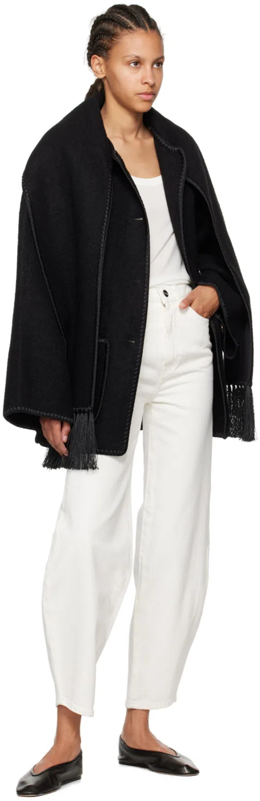 TOTÊME Womens Scarf-overlay Contrast-trim Relaxed-fit Wool-blend Jacket Black