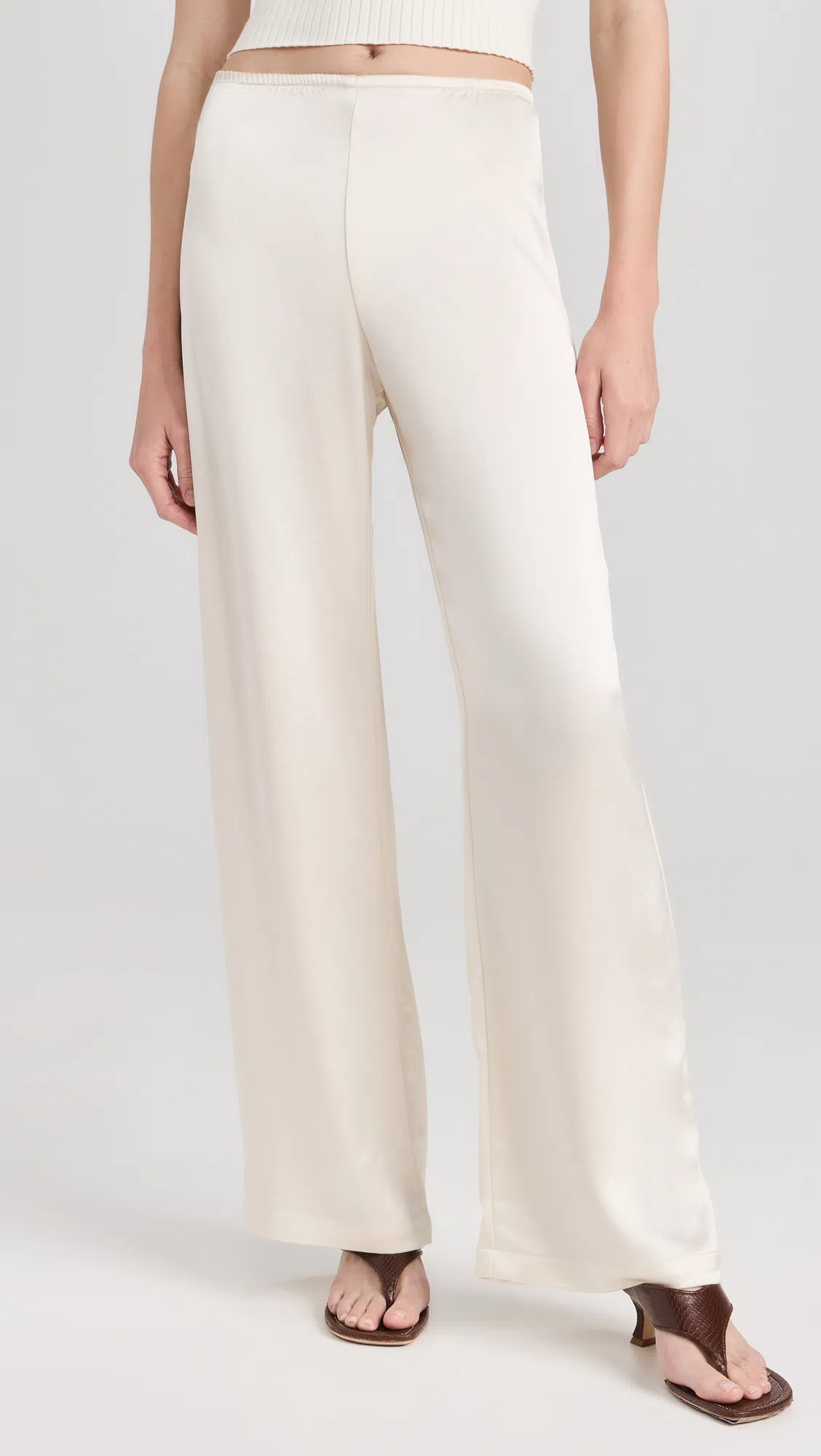 LESET Barb Satin Wide-leg Pants In White