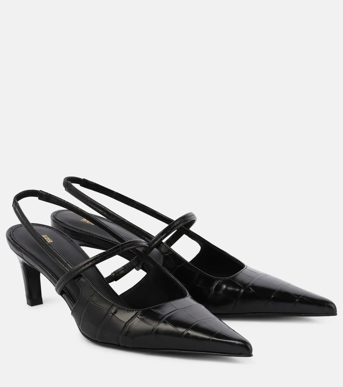 TOTÊME Toteme Sharp Pointed Toe Croc Embossed Slingback Pump In Black