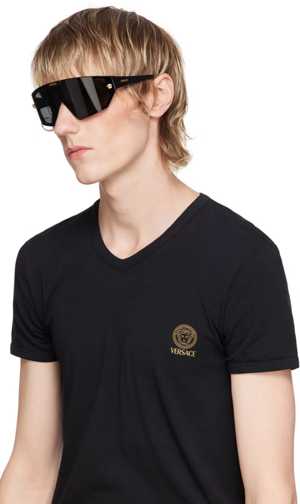 VERSACE Geometric Patterned Black Polo Shirt With Classic Placket