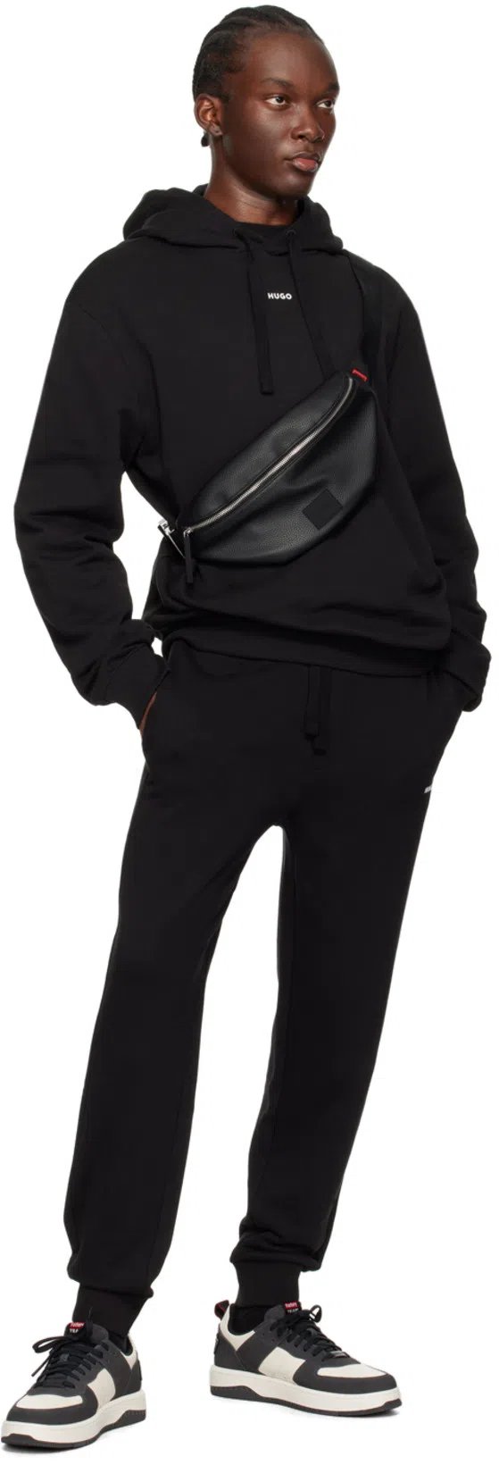 HUGO BOSS Cotton-terry Hoodie With Contrast Logo In Black