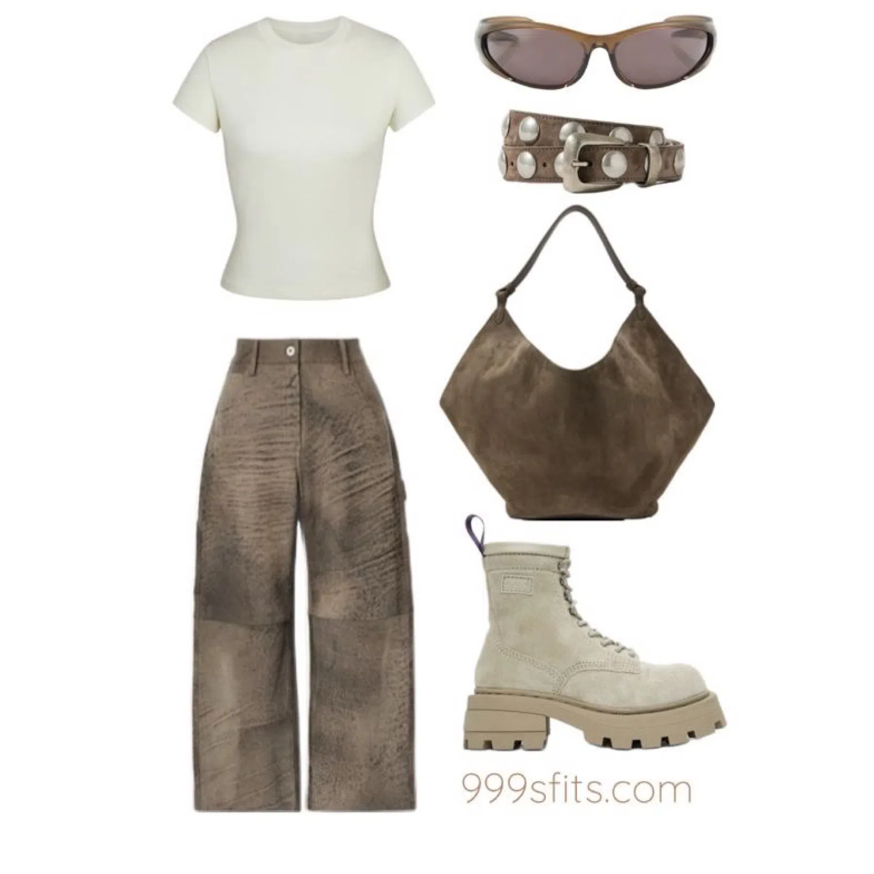 KHAITE Benny Studded Suede Belt In Toffee Suede