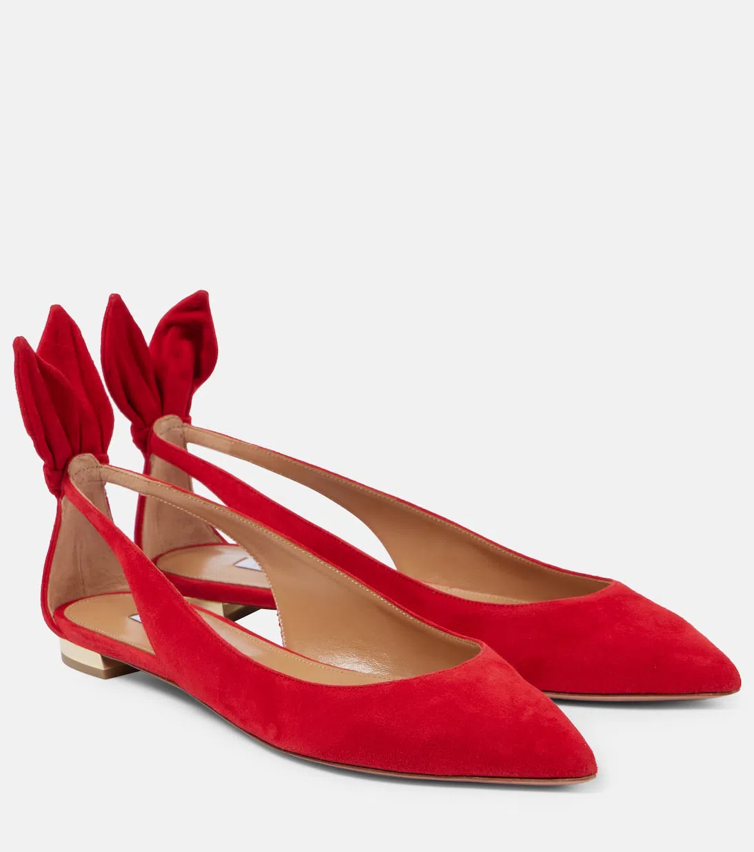 AQUAZZURA Bow Tie Suede Ballet Flats In Pink