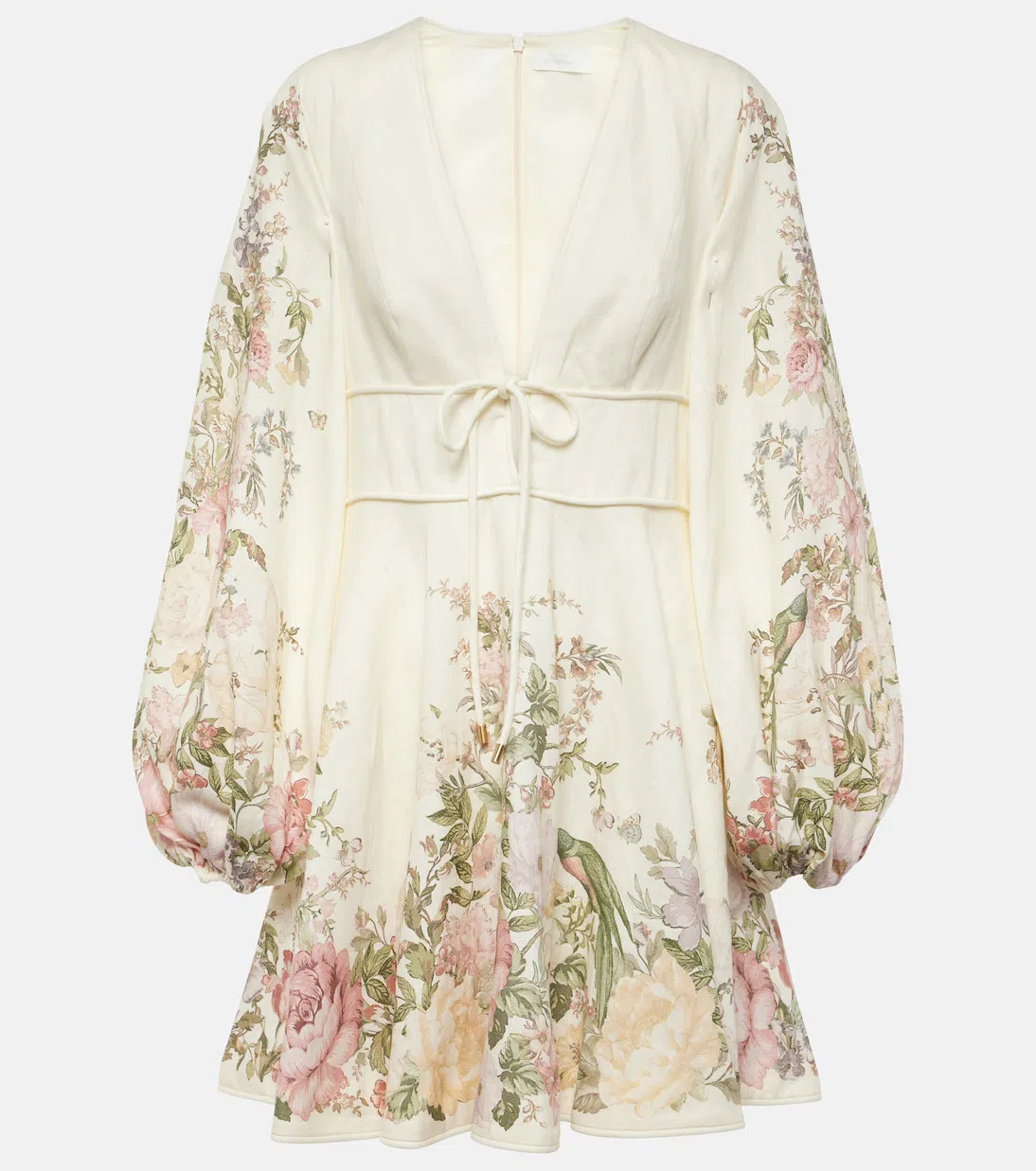 ZIMMERMANN 'waverly' Beige Mini Dress With Floreal Print