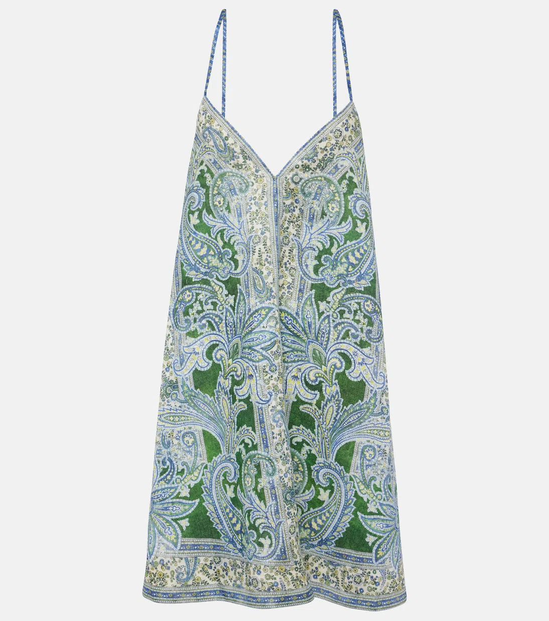 ZIMMERMANN Linen Bandana Motif Ottie Swing Slip Dress In Gray