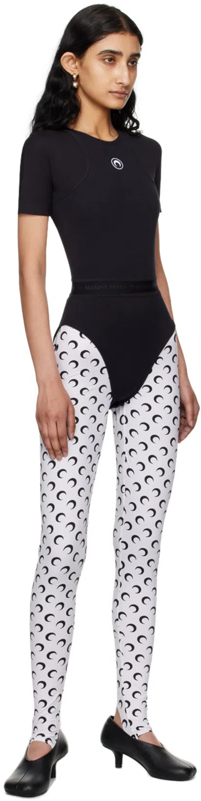 MARINE SERRE Crescent Moon Lycra Leggings With All-over Logo In White