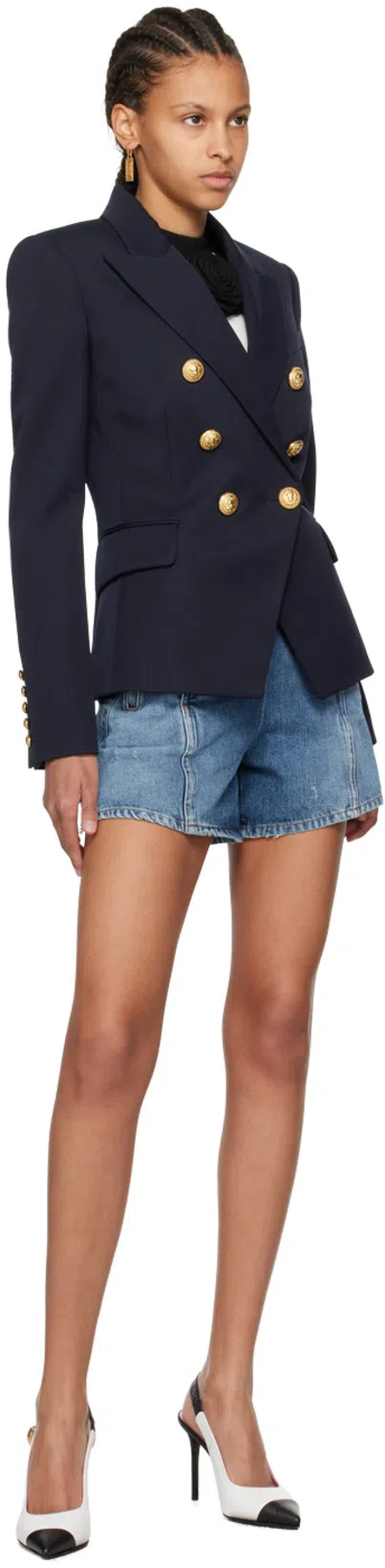 BALMAIN 6-button High Waist Denim Shorts In Blue