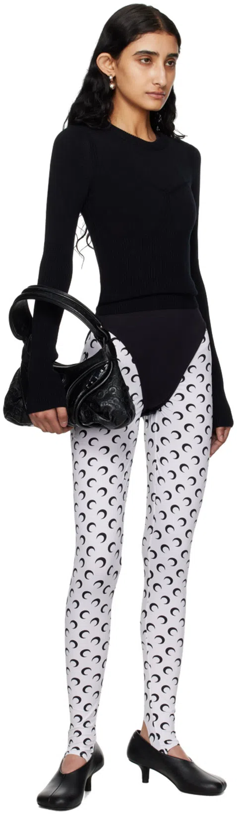 MARINE SERRE Crescent Moon Lycra Leggings With All-over Logo In White
