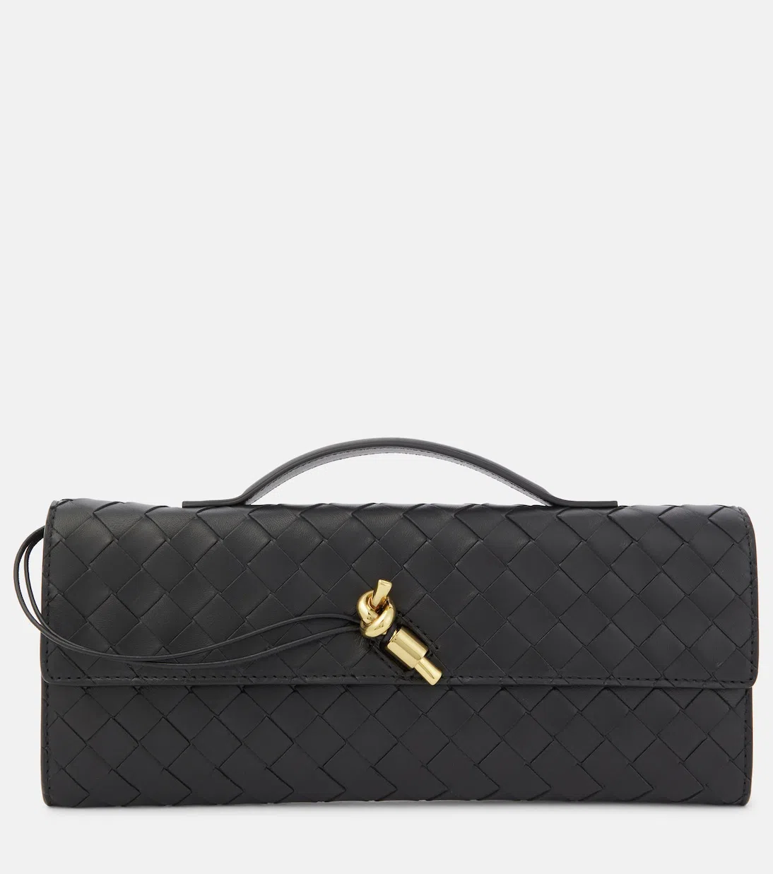 BOTTEGA VENETA Women Leather Andiamo Clutch With Intrecciato Motif In Black