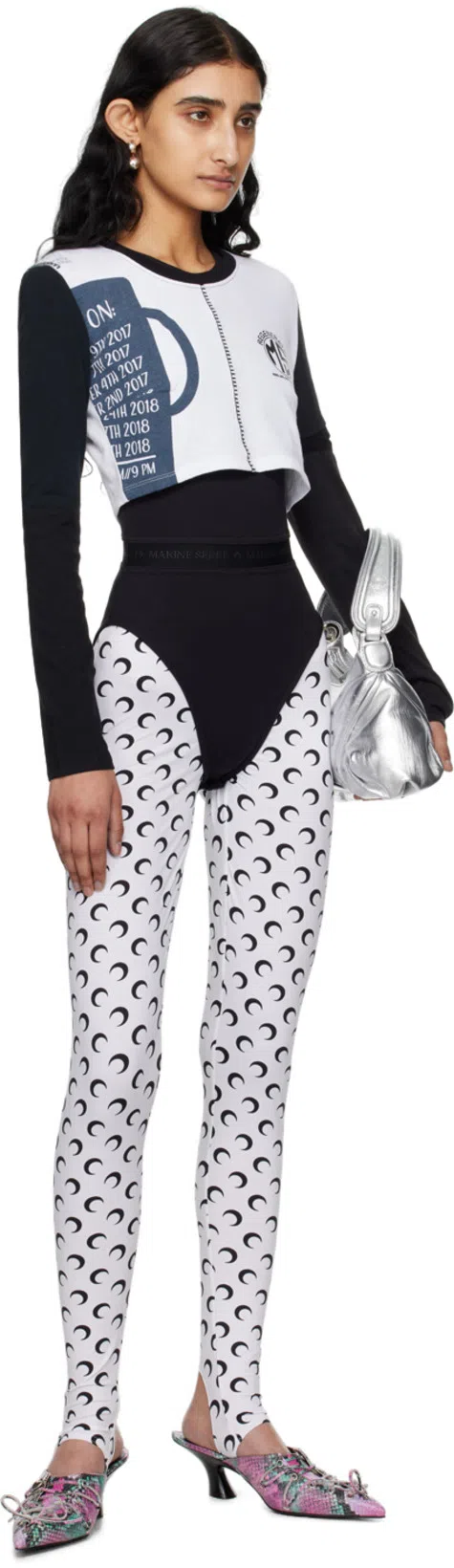 MARINE SERRE Crescent Moon Lycra Leggings With All-over Logo In White