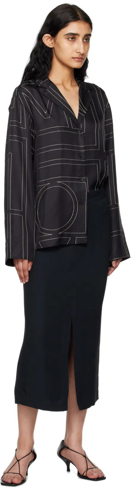 TOTÊME Toteme Monogram Silk Twill Pajama Shirt In Black