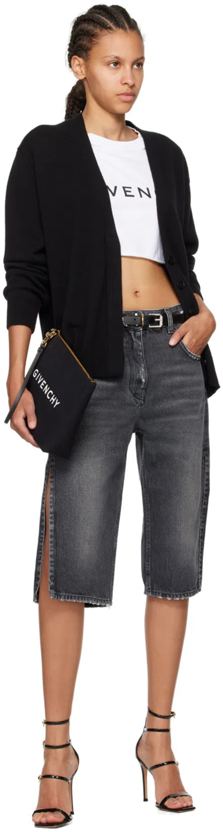 GIVENCHY Gray Distressed Denim Shorts In 001-black