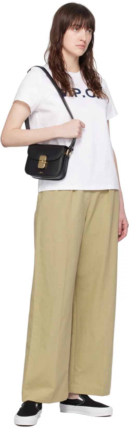 APC A.p.c. Compact Black Calf Leather Shoulder Bag With Adjustable Strap