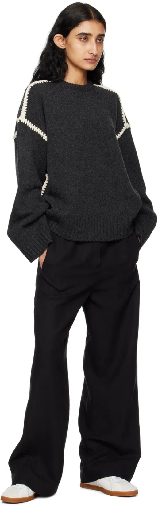 TOTÊME Toteme Sweater With Contrast Embroideries In Grey