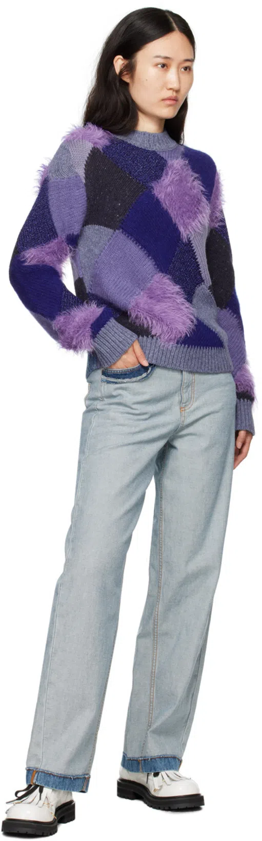 MARNI Panelled Mid-rise Wide-leg Jeans In Azure