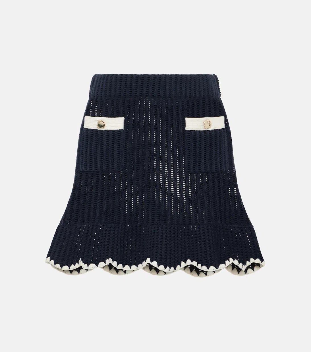 SELF-PORTRAIT Navy Crochet Contrast Trim Mini Skirt Clothing In Blue