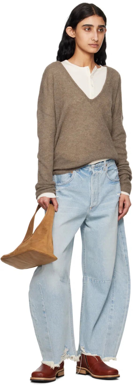 CITIZEN OF HUMANITY Horseshoe Distressed High-rise Wide-leg Jeans In Savahn Light Indigo