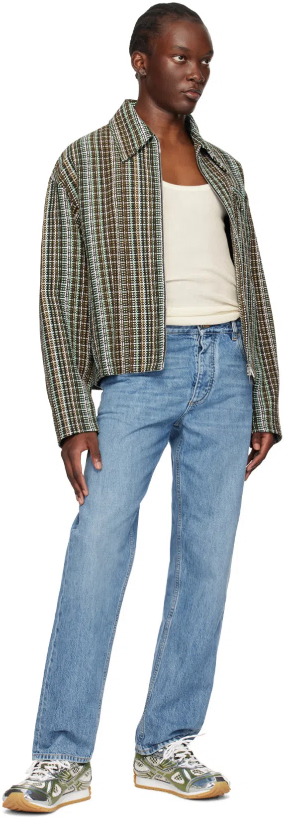 BOTTEGA VENETA Straight Leg Denim Trousers Green Patch In Blue