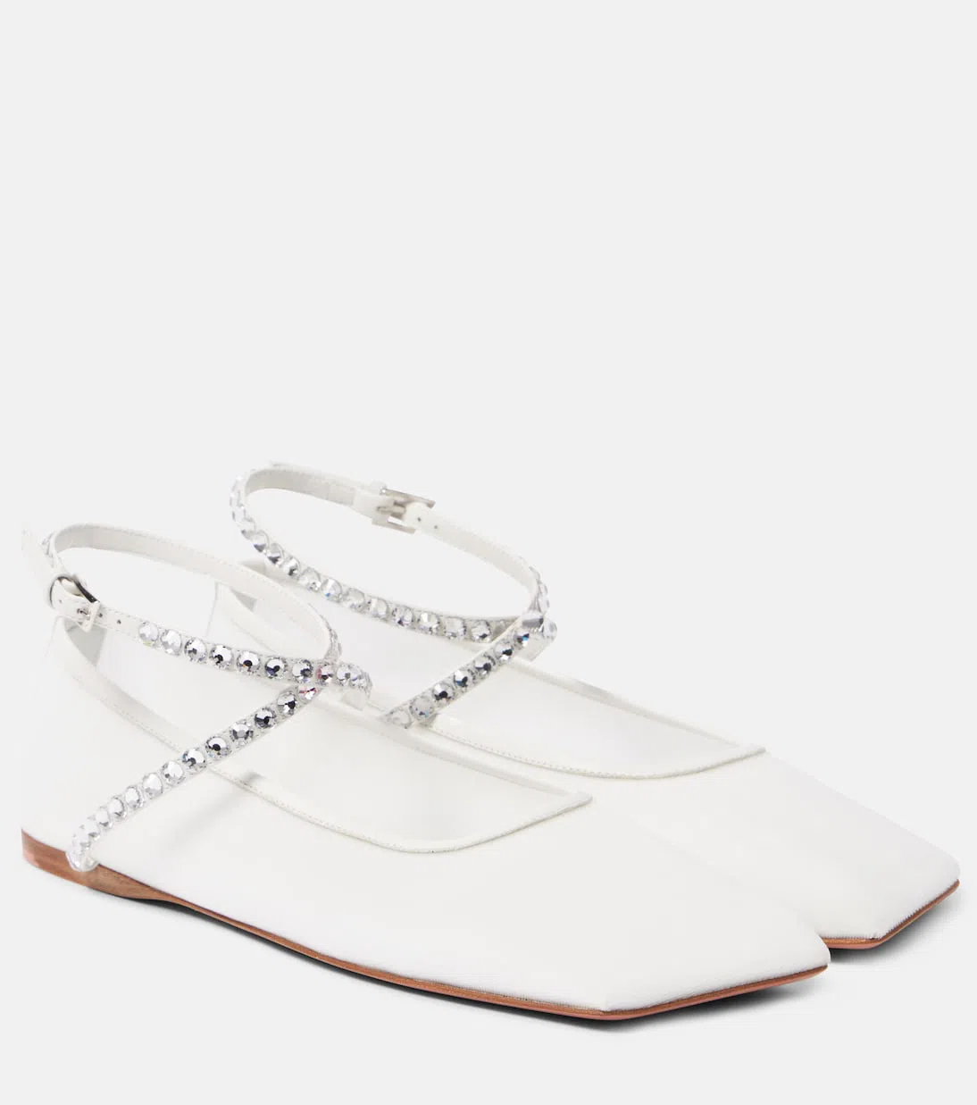 AMINA MUADDI Ane Embellished Leather Ankle-wrap Ballerina Flats In White