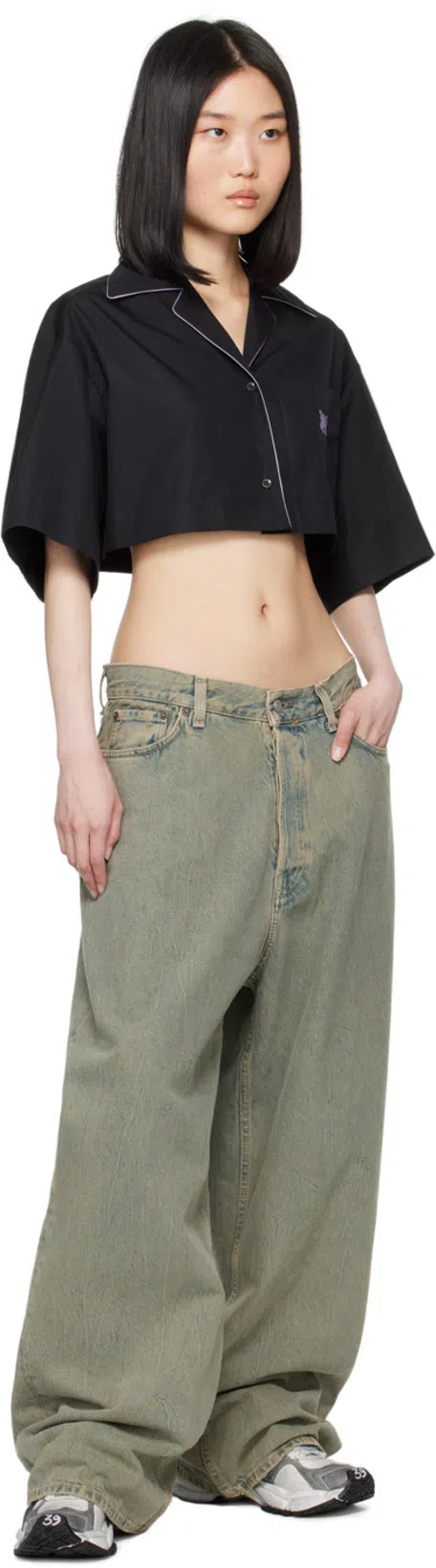 PALM ANGELS Black Monogrammed Shirt In Black Lilac