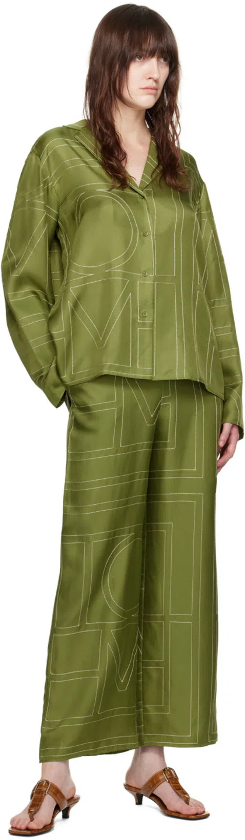 TOTÊME Monogram Silk Pajama Bottoms In Yellow