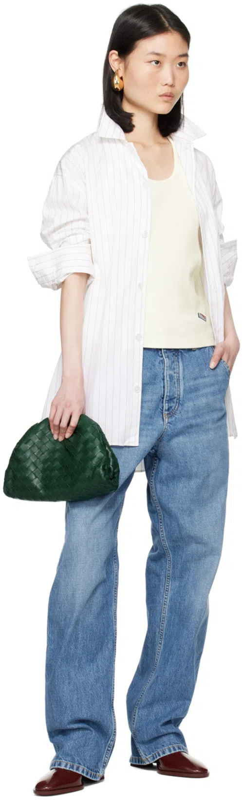 BOTTEGA VENETA Pinstripe Cotton Poplin Shirt In Beige