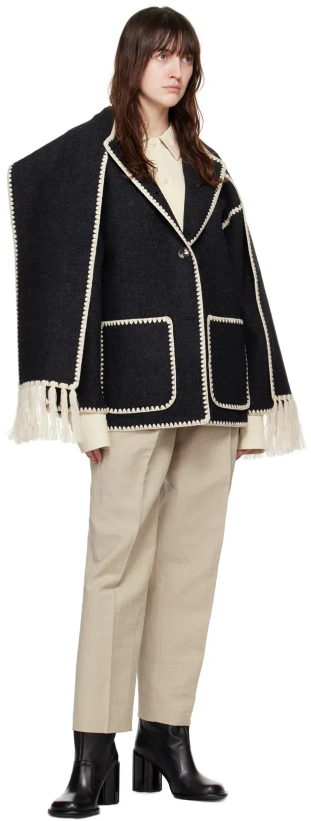 TOTÊME Fringe Embroidered Scarf Wool Jacket In Multi