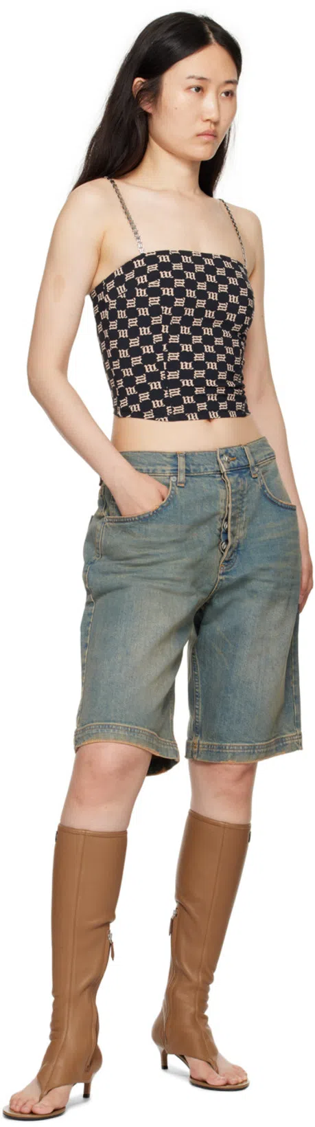 MISBHV Monogram Fitted Spaghetti Top In Black Beige